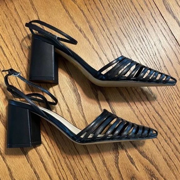❤️ MARC FISHER Huarache Carmela Leather Strappy Pointy Toe Dress Heeled Sandals - Picture 2 of 3